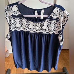 PerSeption Concept Navy and Cream Lace Blouse